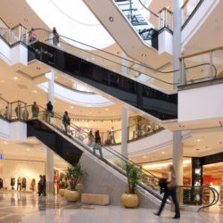 Shoppers in multilevel shopping center